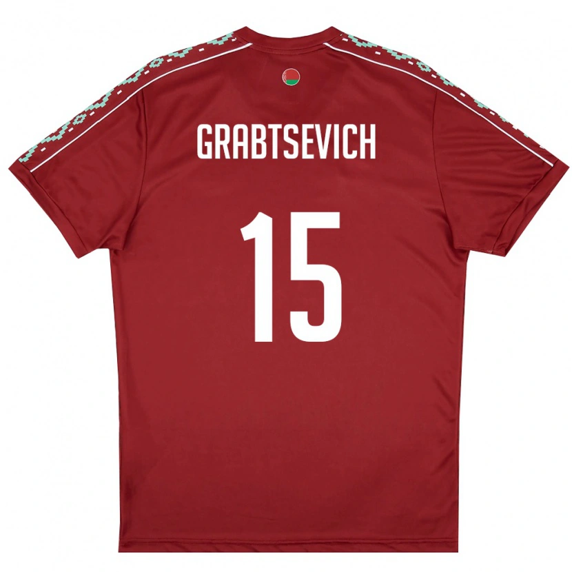 Danxen Mujer Camiseta Bielorrusia Artem Grabtsevich #15 Rojo Oscuro Blanco 1ª Equipación 26-28 La Camisa