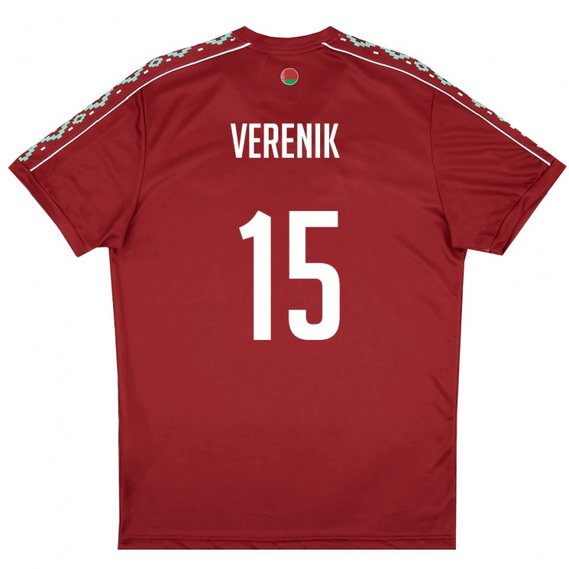 Danxen Mujer Camiseta Bielorrusia Vladislav Verenik #15 Rojo Oscuro Blanco 1ª Equipación 26-28 La Camisa