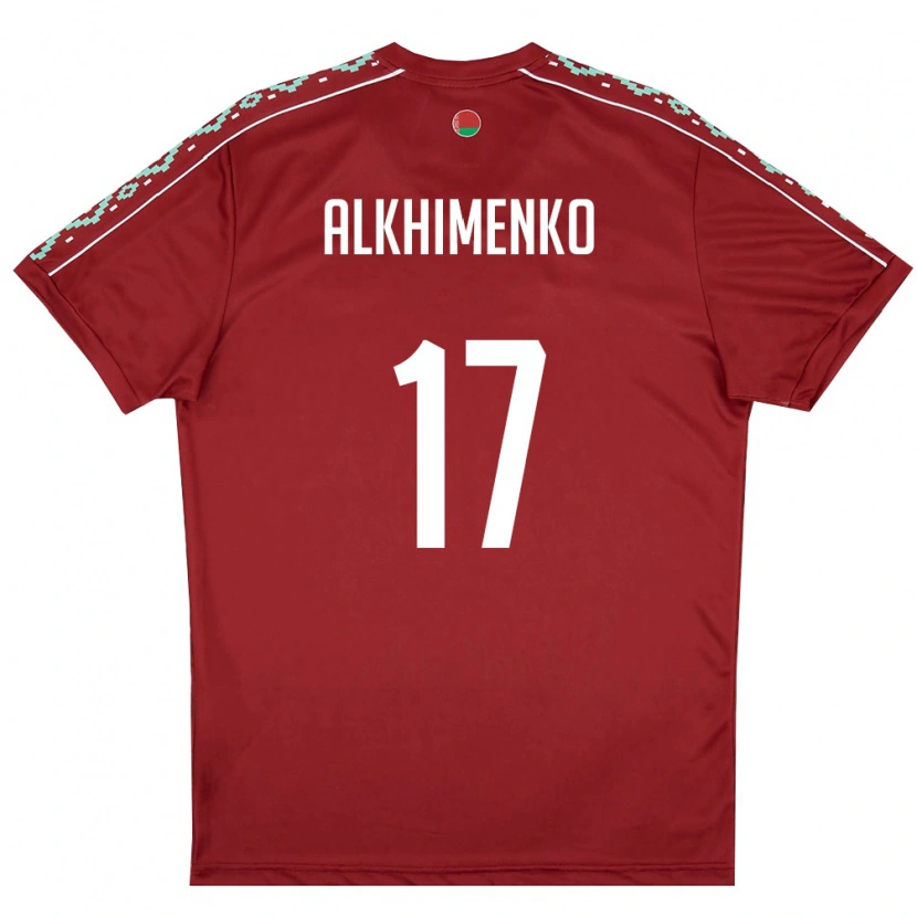 Danxen Mujer Camiseta Bielorrusia Nikolay Alkhimenko #17 Rojo Oscuro Blanco 1ª Equipación 26-28 La Camisa