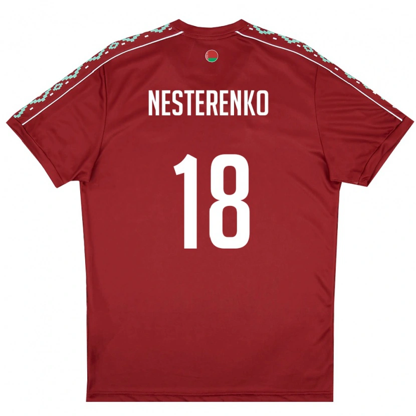 Danxen Mujer Camiseta Bielorrusia Evgeniy Nesterenko #18 Rojo Oscuro Blanco 1ª Equipación 26-28 La Camisa