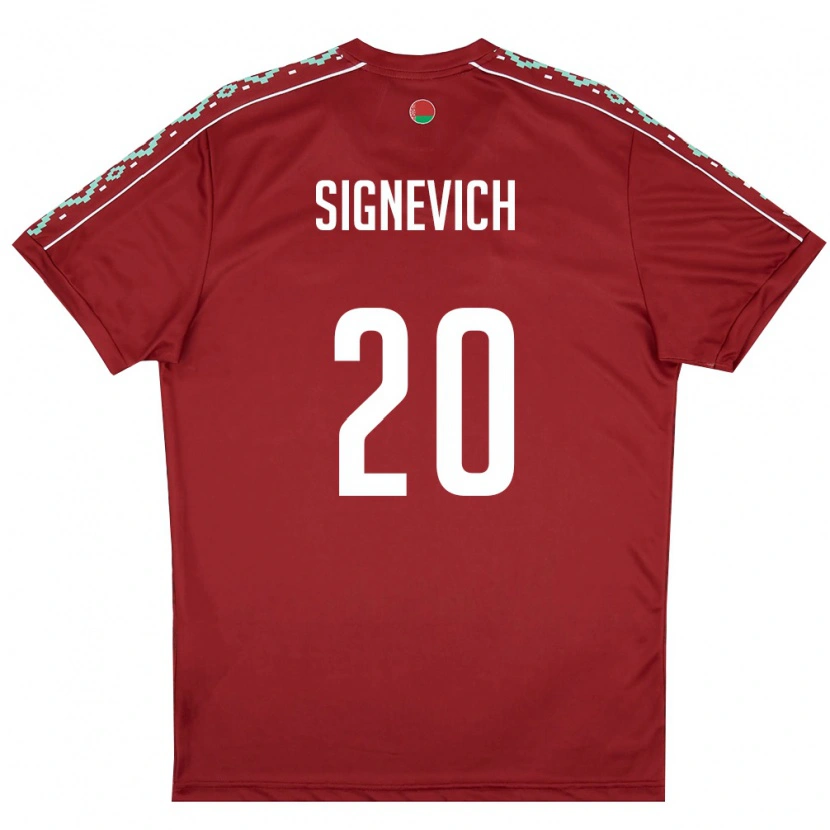 Danxen Mujer Camiseta Bielorrusia Zakhar Signevich #20 Rojo Oscuro Blanco 1ª Equipación 26-28 La Camisa