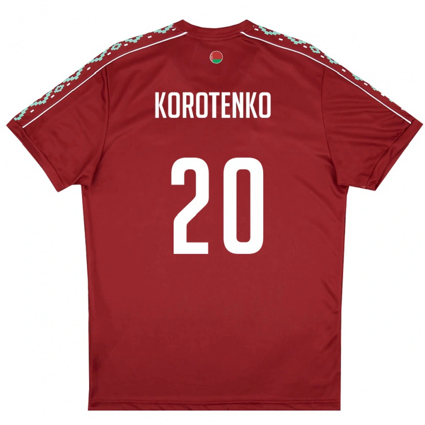 Danxen Mujer Camiseta Bielorrusia Bogdan Korotenko #20 Rojo Oscuro Blanco 1ª Equipación 26-28 La Camisa