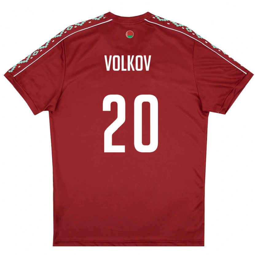Danxen Mujer Camiseta Bielorrusia Zakhar Volkov #20 Rojo Oscuro Blanco 1ª Equipación 26-28 La Camisa