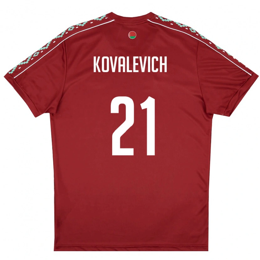 Danxen Mujer Camiseta Bielorrusia Timofey Kovalevich #21 Rojo Oscuro Blanco 1ª Equipación 26-28 La Camisa