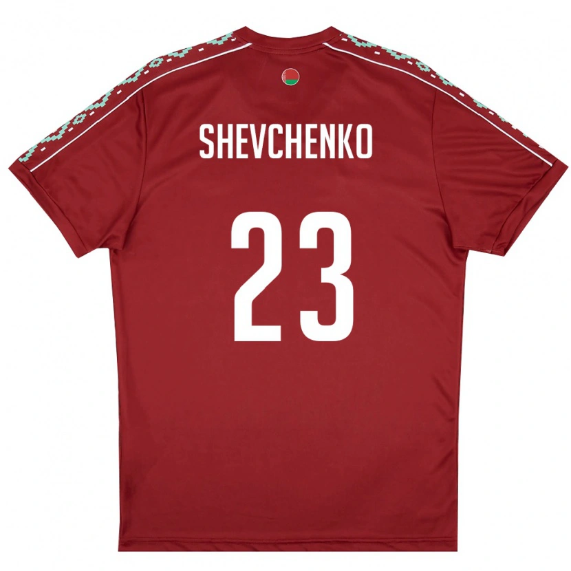 Danxen Mujer Camiseta Bielorrusia Gleb Shevchenko #23 Rojo Oscuro Blanco 1ª Equipación 26-28 La Camisa