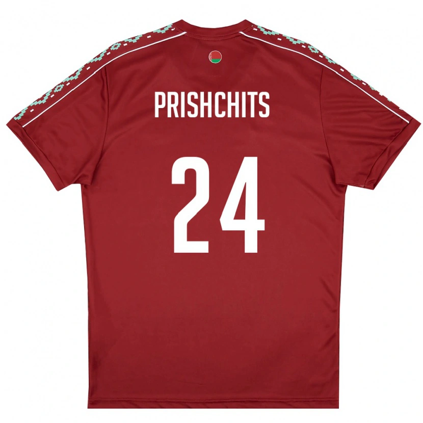 Danxen Mujer Camiseta Bielorrusia Daniil Prishchits #24 Rojo Oscuro Blanco 1ª Equipación 26-28 La Camisa