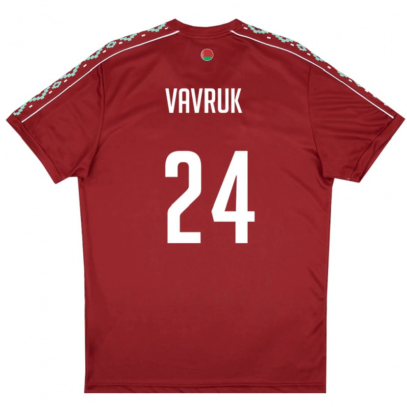 Danxen Mujer Camiseta Bielorrusia Dmitriy Vavruk #24 Rojo Oscuro Blanco 1ª Equipación 26-28 La Camisa