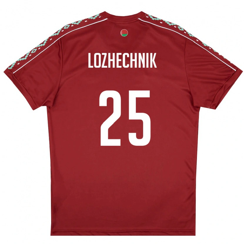 Danxen Mujer Camiseta Bielorrusia Dmitriy Lozhechnik #25 Rojo Oscuro Blanco 1ª Equipación 26-28 La Camisa