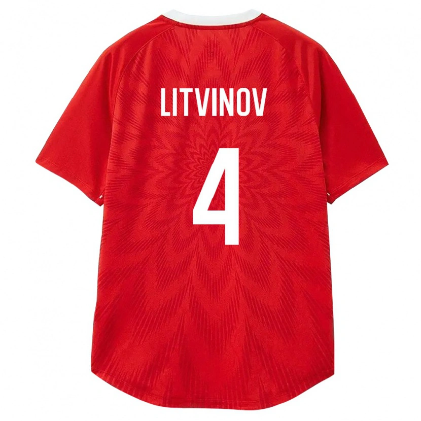 Danxen Mujer Camiseta Rusia Konstantin Litvinov #4 Rojo Blanco Marrón 1ª Equipación 26-28 La Camisa