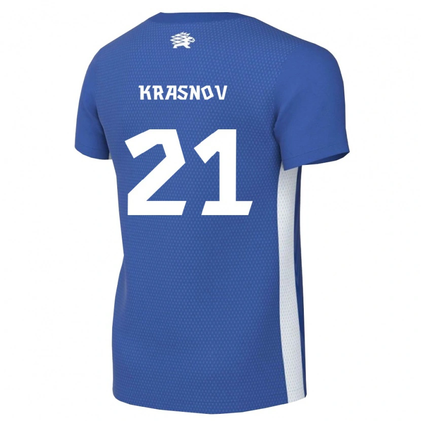 Danxen Mujer Camiseta Estonia Ivan Krasnov #21 Azul Oscuro Blanco 1ª Equipación 26-28 La Camisa