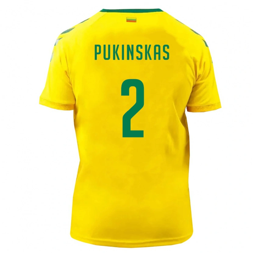 Danxen Mujer Camiseta Lituania Ignas Pukinskas #2 Amarillo Verde 1ª Equipación 26-28 La Camisa