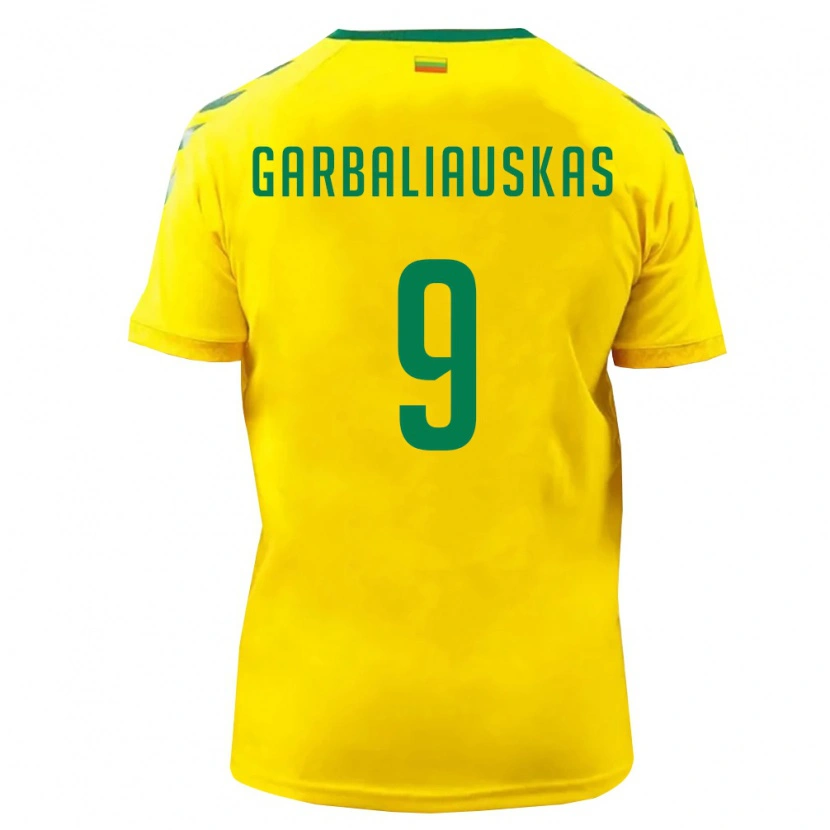 Danxen Mujer Camiseta Lituania Nedas Garbaliauskas #9 Amarillo Verde 1ª Equipación 26-28 La Camisa