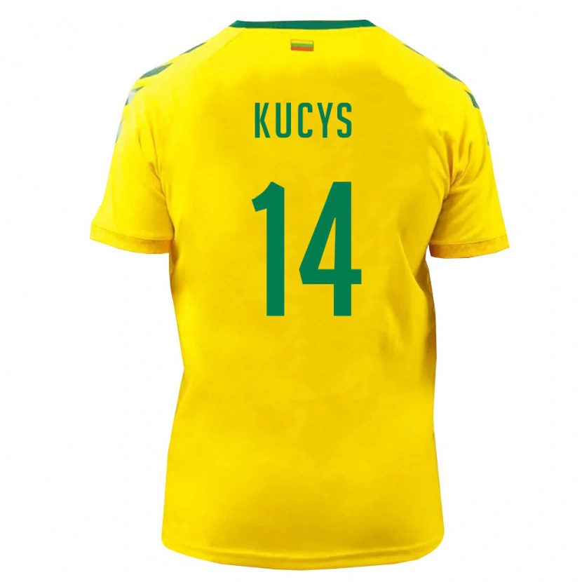 Danxen Mujer Camiseta Lituania Armandas Kucys #14 Amarillo Verde 1ª Equipación 26-28 La Camisa