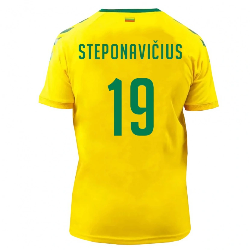 Danxen Mujer Camiseta Lituania Faustas Steponavičius #19 Amarillo Verde 1ª Equipación 26-28 La Camisa