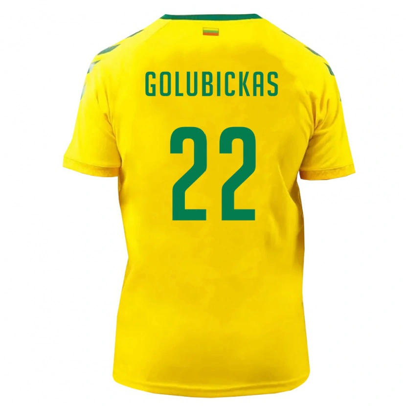 Danxen Mujer Camiseta Lituania Paulius Golubickas #22 Amarillo Verde 1ª Equipación 26-28 La Camisa