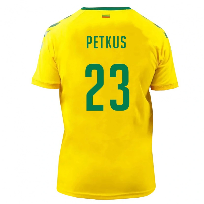 Danxen Mujer Camiseta Lituania Nojus Petkus #23 Amarillo Verde 1ª Equipación 26-28 La Camisa