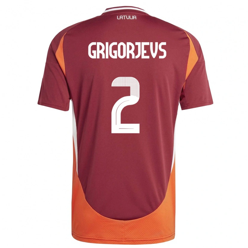 Danxen Mujer Camiseta Letonia Mihails Grigorjevs #2 Rojo Oscuro Blanco Naranja 1ª Equipación 26-28 La Camisa
