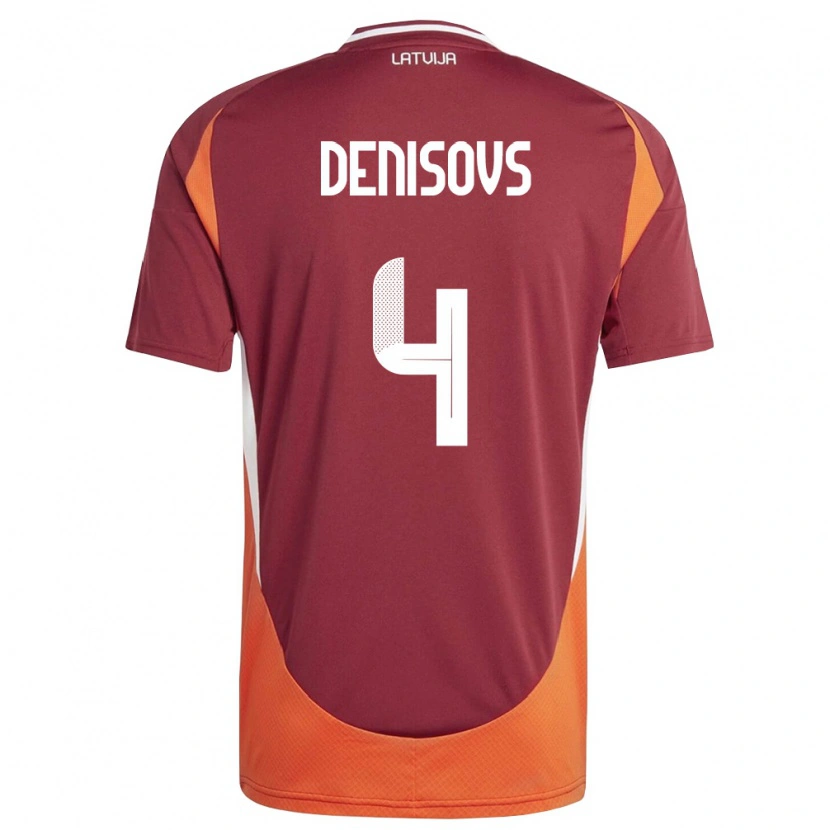 Danxen Mujer Camiseta Letonia Deniss Denisovs #4 Rojo Oscuro Blanco Naranja 1ª Equipación 26-28 La Camisa