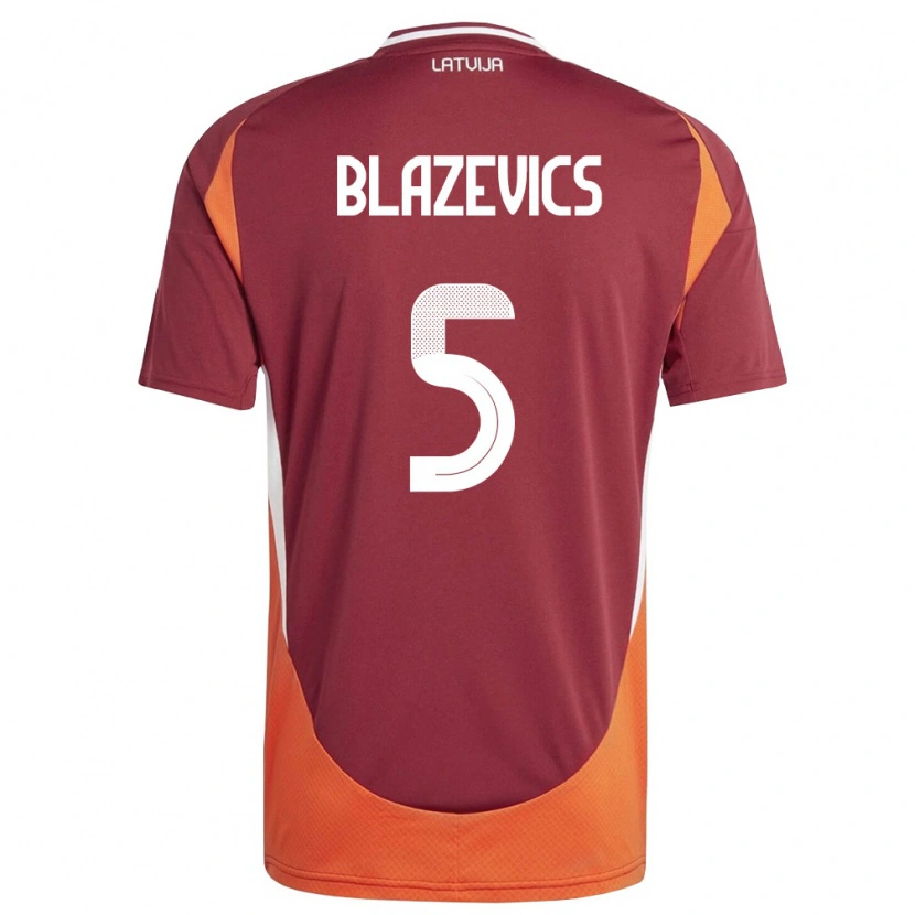 Danxen Mujer Camiseta Letonia Jegors Blazevics #5 Rojo Oscuro Blanco Naranja 1ª Equipación 26-28 La Camisa