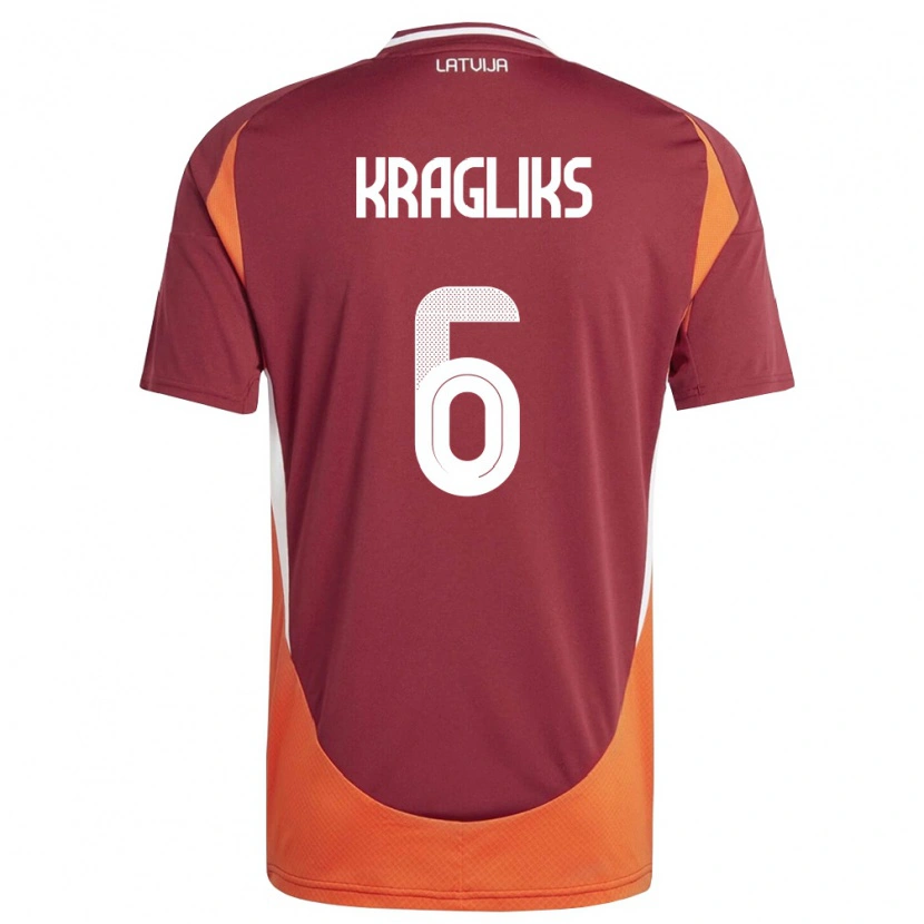 Danxen Mujer Camiseta Letonia Ralfs Kragliks #6 Rojo Oscuro Blanco Naranja 1ª Equipación 26-28 La Camisa