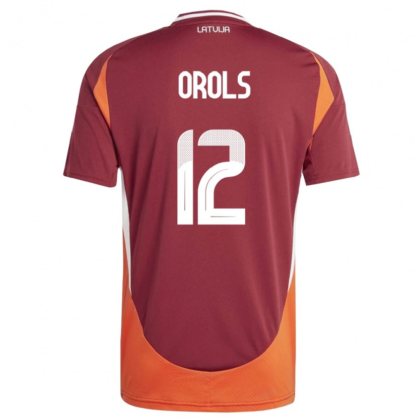 Danxen Mujer Camiseta Letonia Frenks Orols #12 Rojo Oscuro Blanco Naranja 1ª Equipación 26-28 La Camisa