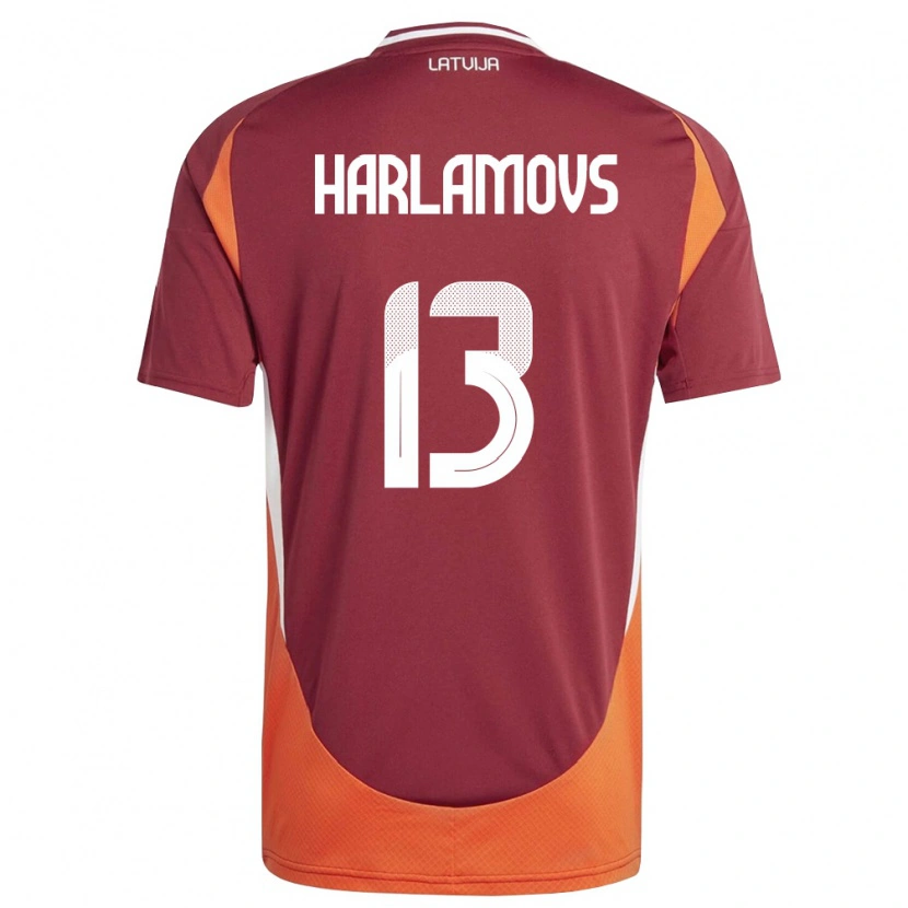 Danxen Mujer Camiseta Letonia Ilja Harlamovs #13 Rojo Oscuro Blanco Naranja 1ª Equipación 26-28 La Camisa