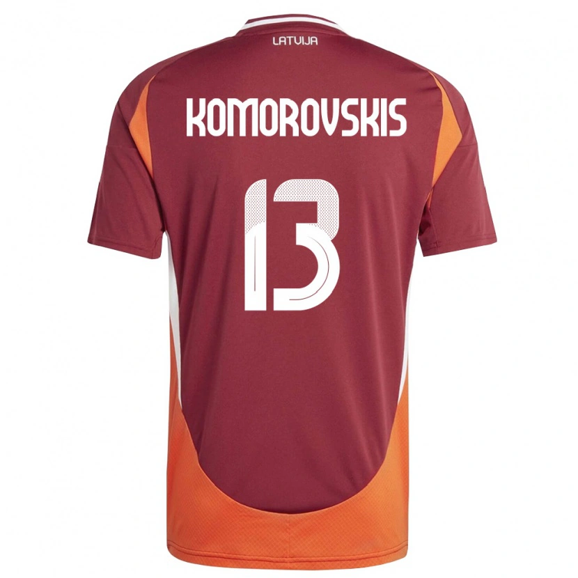 Danxen Mujer Camiseta Letonia Emils Komorovskis #13 Rojo Oscuro Blanco Naranja 1ª Equipación 26-28 La Camisa