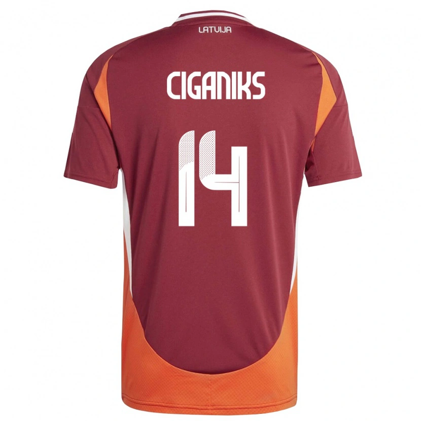 Danxen Mujer Camiseta Letonia Andrejs Ciganiks #14 Rojo Oscuro Blanco Naranja 1ª Equipación 26-28 La Camisa