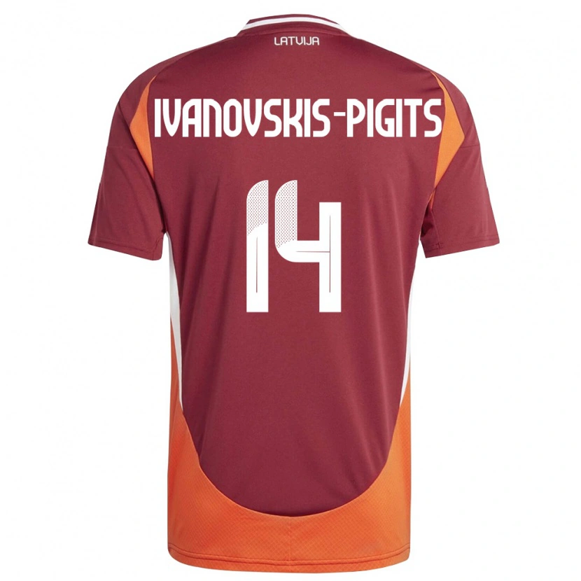 Danxen Mujer Camiseta Letonia Ernests Ivanovskis-Pigits #14 Rojo Oscuro Blanco Naranja 1ª Equipación 26-28 La Camisa
