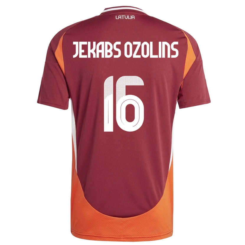 Danxen Mujer Camiseta Letonia Olivers Jekabs Ozolins #16 Rojo Oscuro Blanco Naranja 1ª Equipación 26-28 La Camisa