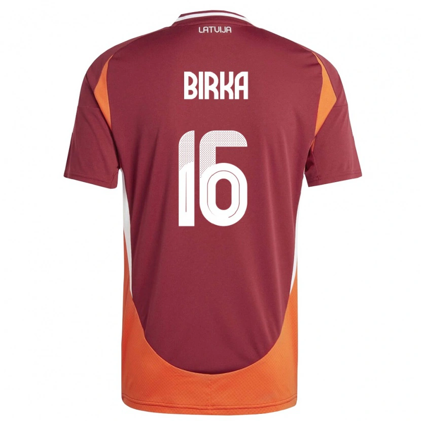 Danxen Mujer Camiseta Letonia Emils Birka #16 Rojo Oscuro Blanco Naranja 1ª Equipación 26-28 La Camisa