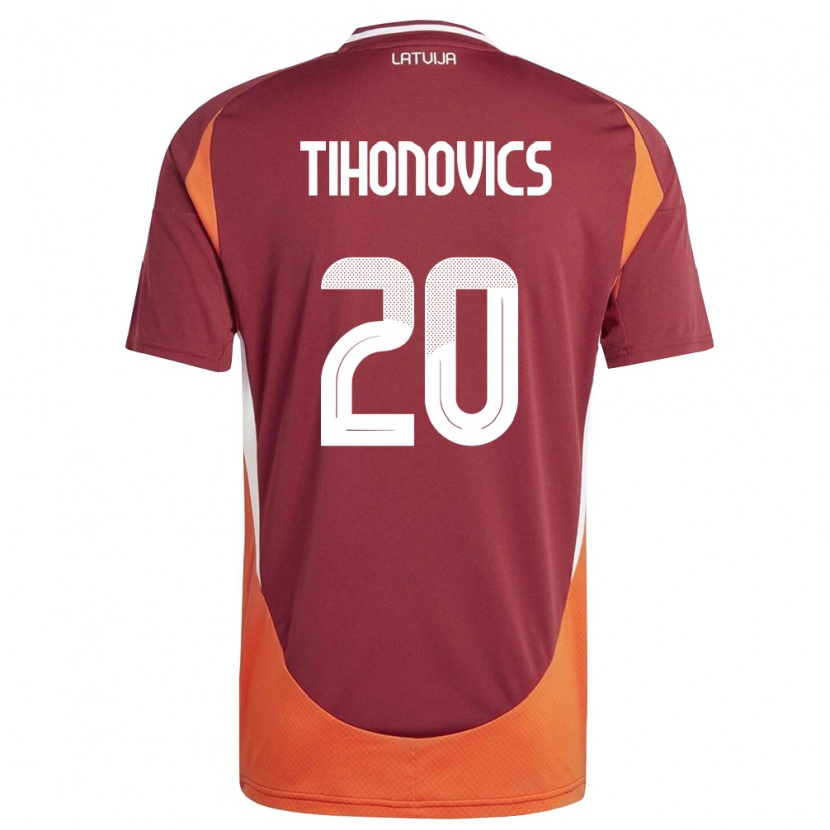 Danxen Mujer Camiseta Letonia Milans Tihonovics #20 Rojo Oscuro Blanco Naranja 1ª Equipación 26-28 La Camisa