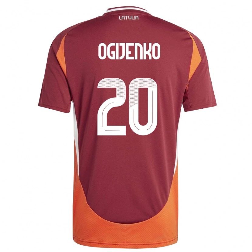 Danxen Mujer Camiseta Letonia Nikita Ogijenko #20 Rojo Oscuro Blanco Naranja 1ª Equipación 26-28 La Camisa
