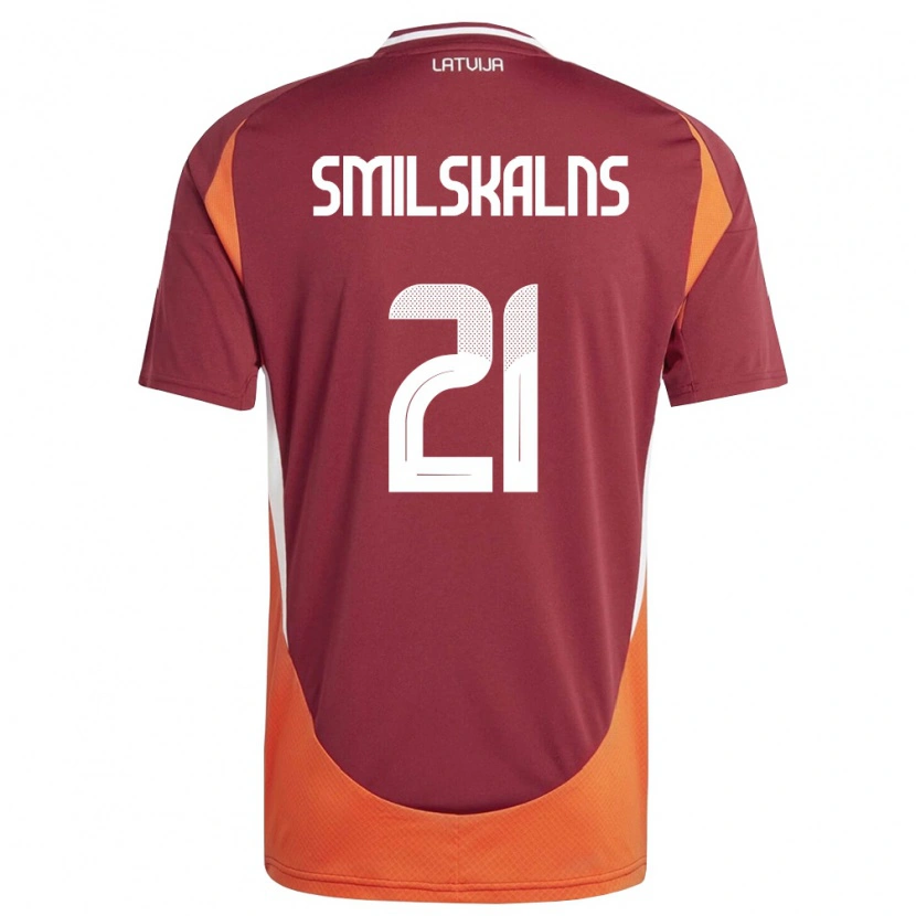 Danxen Mujer Camiseta Letonia Gundars Smilskalns #21 Rojo Oscuro Blanco Naranja 1ª Equipación 26-28 La Camisa
