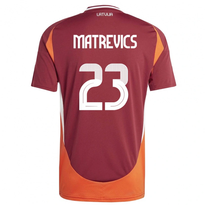 Danxen Mujer Camiseta Letonia Rihards Matrevics #23 Rojo Oscuro Blanco Naranja 1ª Equipación 26-28 La Camisa