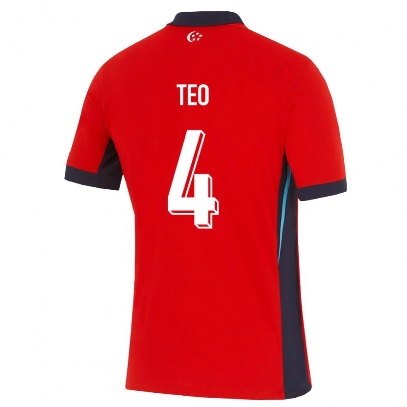 Danxen Mujer Camiseta Singapur Kieran Teo #4 Rojo Blanco Negro 1ª Equipación 26-28 La Camisa