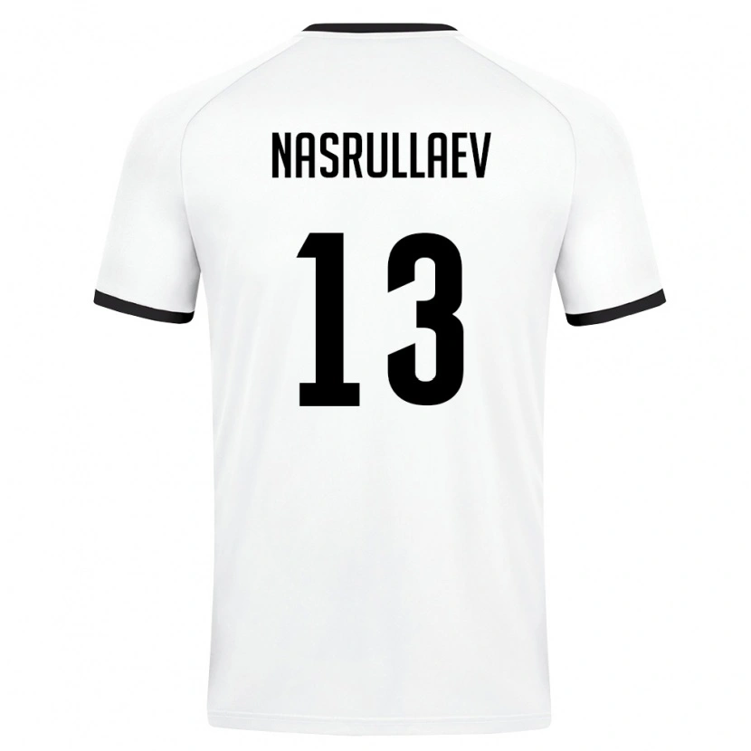 Danxen Mujer Camiseta Uzbekistán Sherzod Nasrullaev #13 Blanco Verde Oscuro 2ª Equipación 26-28 La Camisa