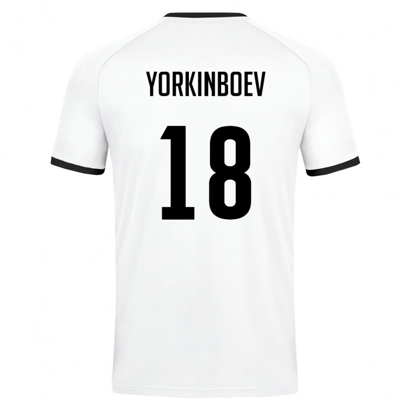 Danxen Mujer Camiseta Uzbekistán Shokhzhakhon Yorkinboev #18 Blanco Verde Oscuro 2ª Equipación 26-28 La Camisa