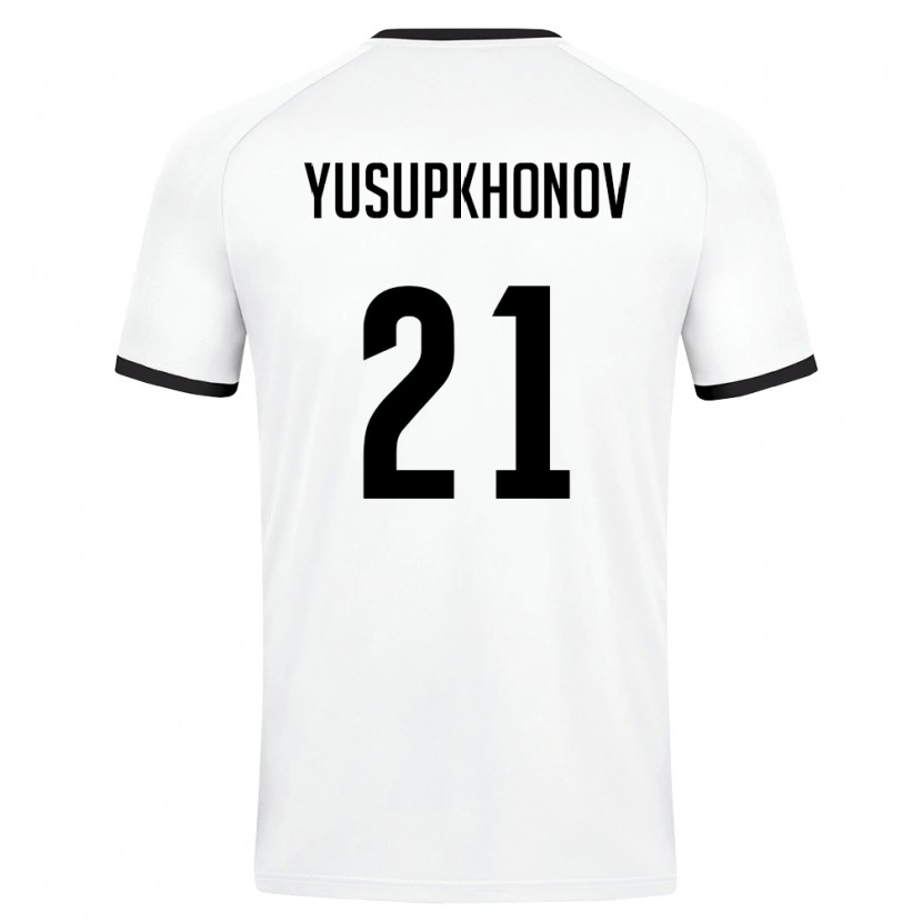 Danxen Mujer Camiseta Uzbekistán Zayniddin Yusupkhonov #21 Blanco Verde Oscuro 2ª Equipación 26-28 La Camisa
