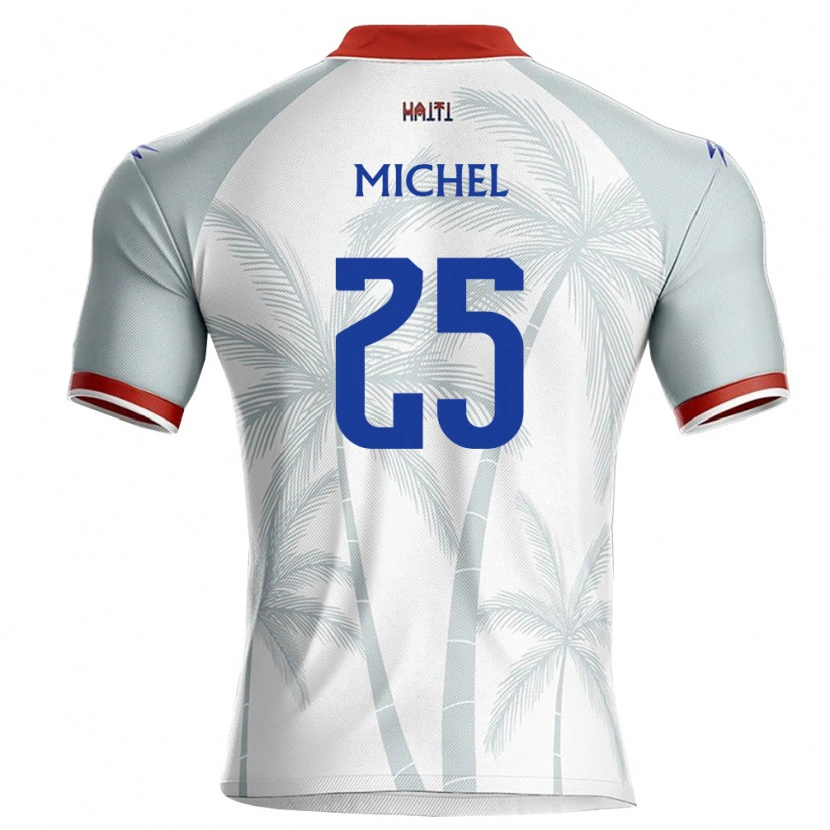 Danxen Mujer Camiseta Haití Téo James Michel #25 Blanco Rojo Gris 2ª Equipación 26-28 La Camisa