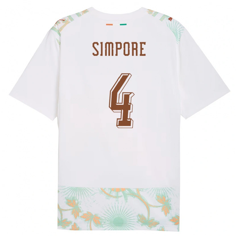 Danxen Mujer Camiseta Costa De Marfil Eric Simpore #4 Blanco Naranja Verde 2ª Equipación 26-28 La Camisa