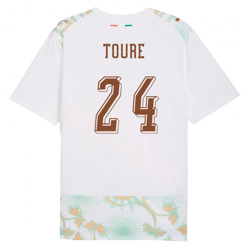 Danxen Mujer Camiseta Costa De Marfil Bazoumana Touré #24 Blanco Naranja Verde 2ª Equipación 26-28 La Camisa