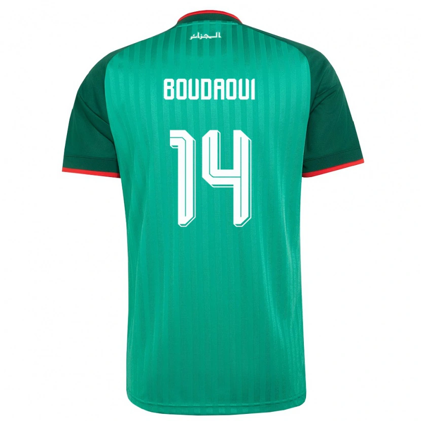 Danxen Mujer Camiseta Argelia Hicham Boudaoui #14 Verde Rojo Blanco 2ª Equipación 26-28 La Camisa