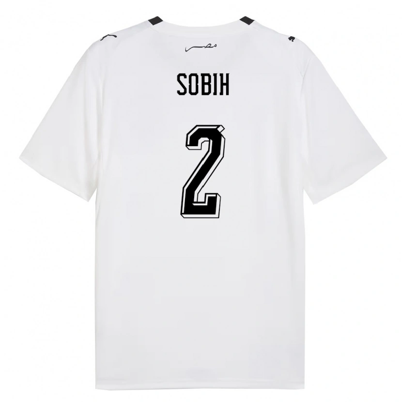 Danxen Mujer Camiseta Egipto Mohamed Sobih #2 Blanco Gris Negro 2ª Equipación 26-28 La Camisa