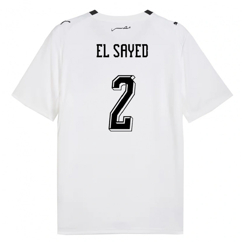 Danxen Mujer Camiseta Egipto Mohamed El Sayed #2 Blanco Gris Negro 2ª Equipación 26-28 La Camisa