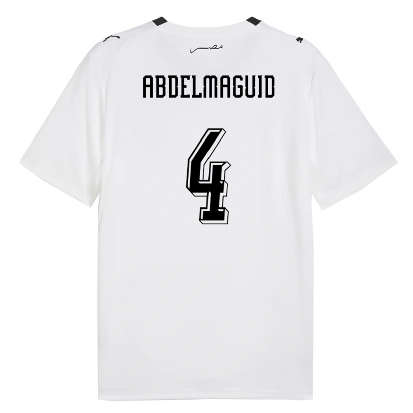 Danxen Mujer Camiseta Egipto Hossam Abdelmaguid #4 Blanco Gris Negro 2ª Equipación 26-28 La Camisa