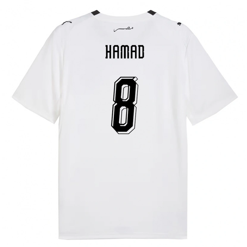 Danxen Mujer Camiseta Egipto Mohamed Hamad #8 Blanco Gris Negro 2ª Equipación 26-28 La Camisa