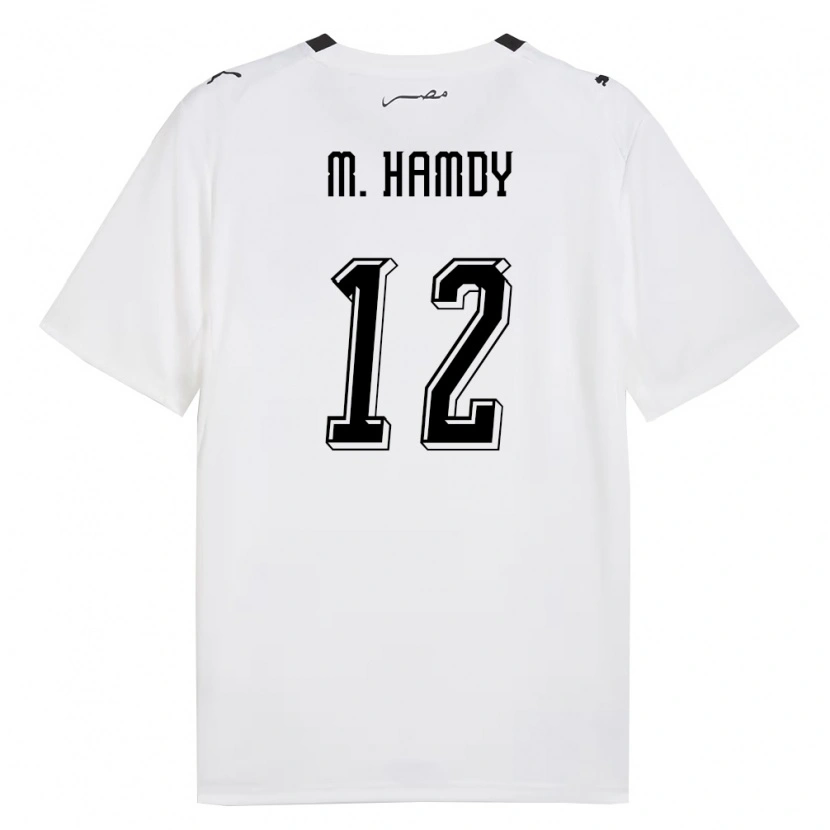 Danxen Mujer Camiseta Egipto Mohamed Hamdi #12 Blanco Gris Negro 2ª Equipación 26-28 La Camisa
