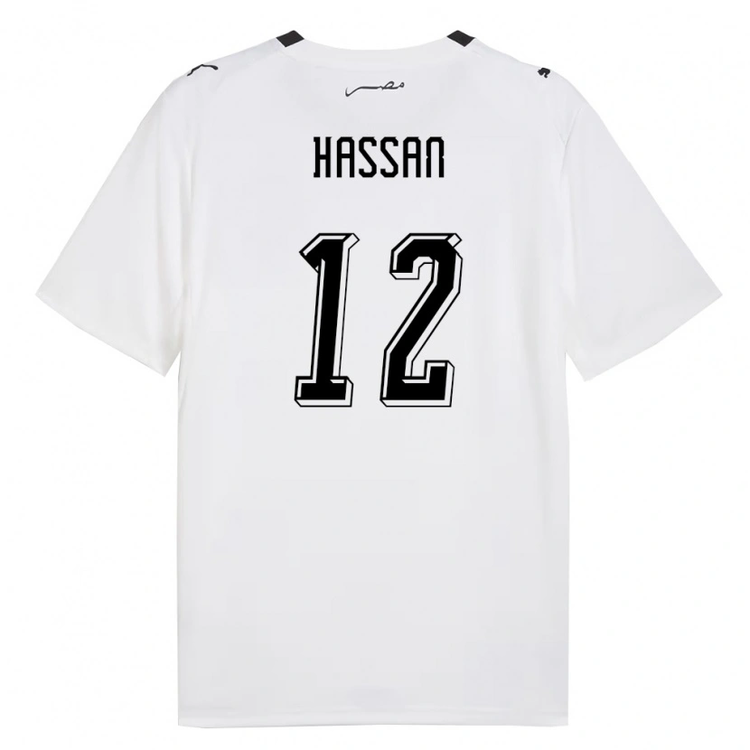 Danxen Mujer Camiseta Egipto Haissem Hassan #12 Blanco Gris Negro 2ª Equipación 26-28 La Camisa