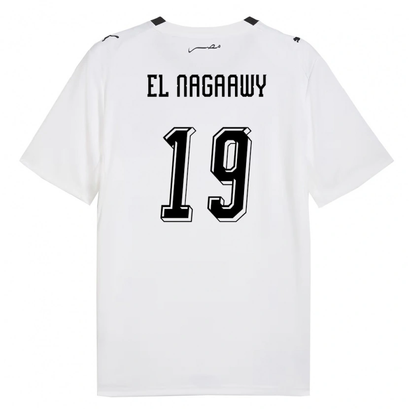 Danxen Mujer Camiseta Egipto Ibrahim El Nagaawy #19 Blanco Gris Negro 2ª Equipación 26-28 La Camisa